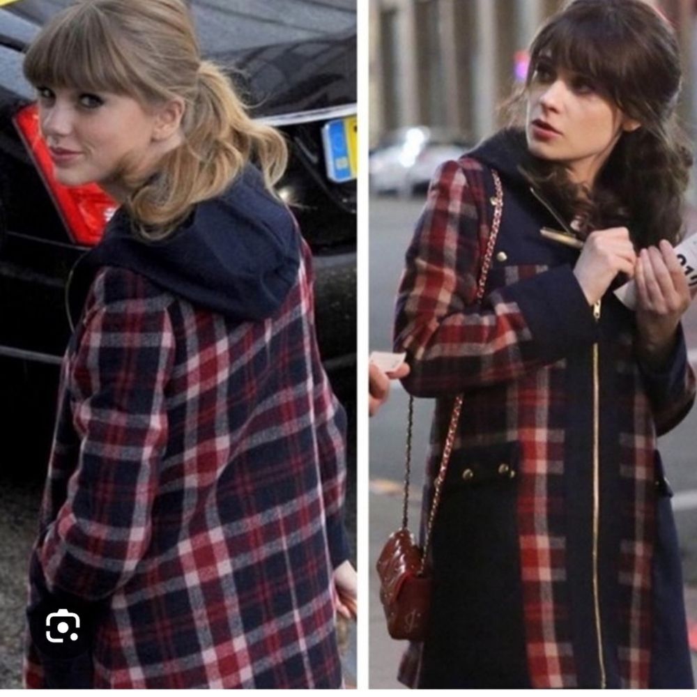 Madchen Navy/Red Plaid Wool Utility Jacket S Taylor Swift Zoey Deschanel
